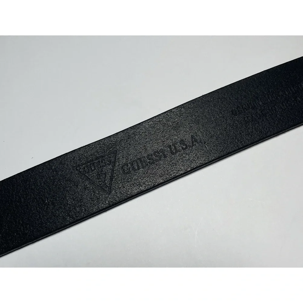 GUESS Black Leather Retro Y2K Men's Belt Made In USA Distressed